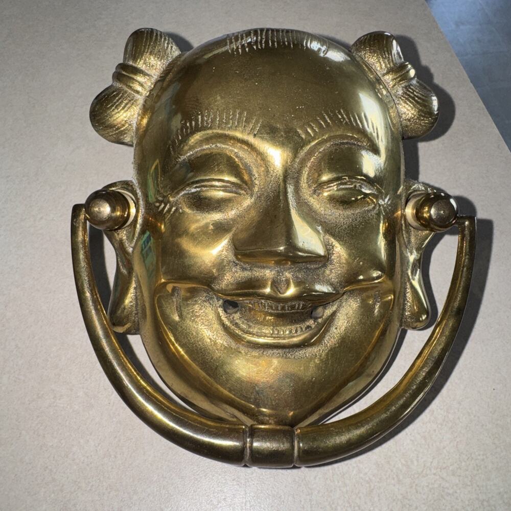 Vintage Bronze Laughing Buddha Door Knocker